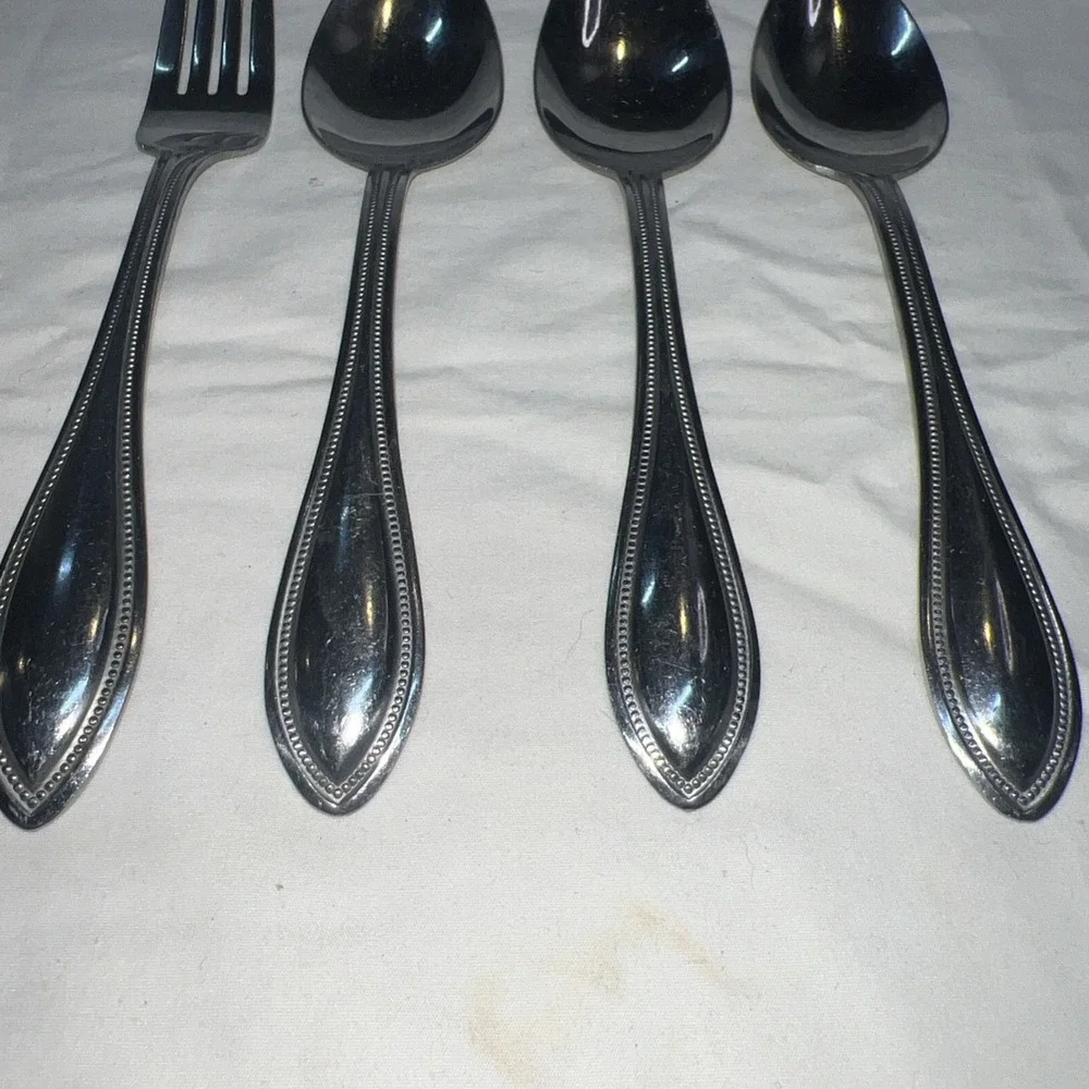 Pfaltzgraff Stainless Steel AMERICAN BEAD Lot of 3 Soup Spoons, 1 fork